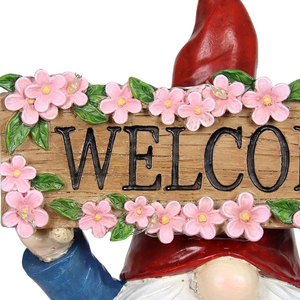 Cute Gnome Hold up a WELCOME Solar Lights Sign-1