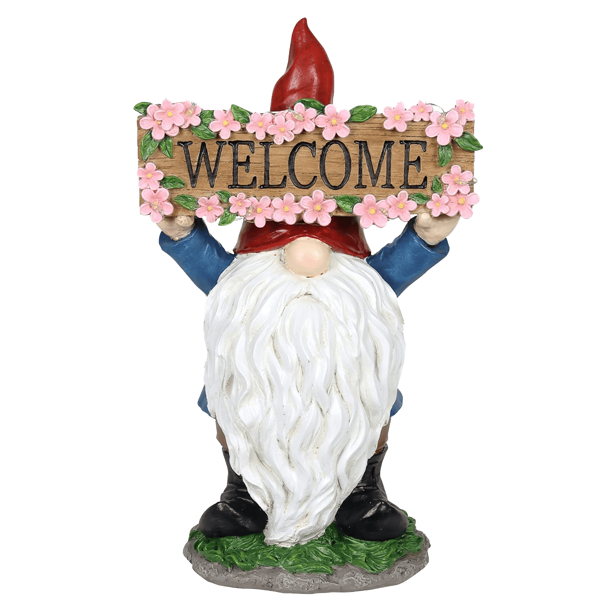 Cute Gnome Hold up a WELCOME Solar Lights Sign