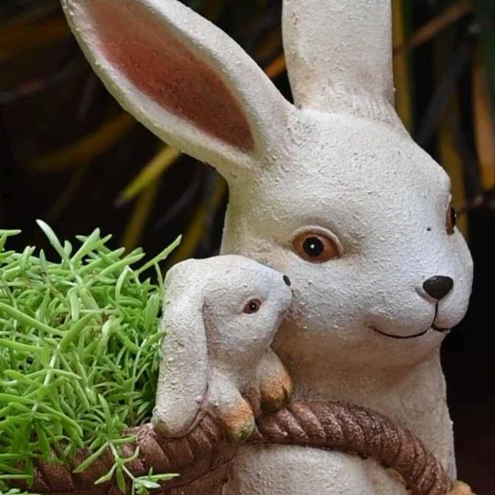 Garden Concrete Rabbit Statue Mother Carry the Baby and Small Planter-1