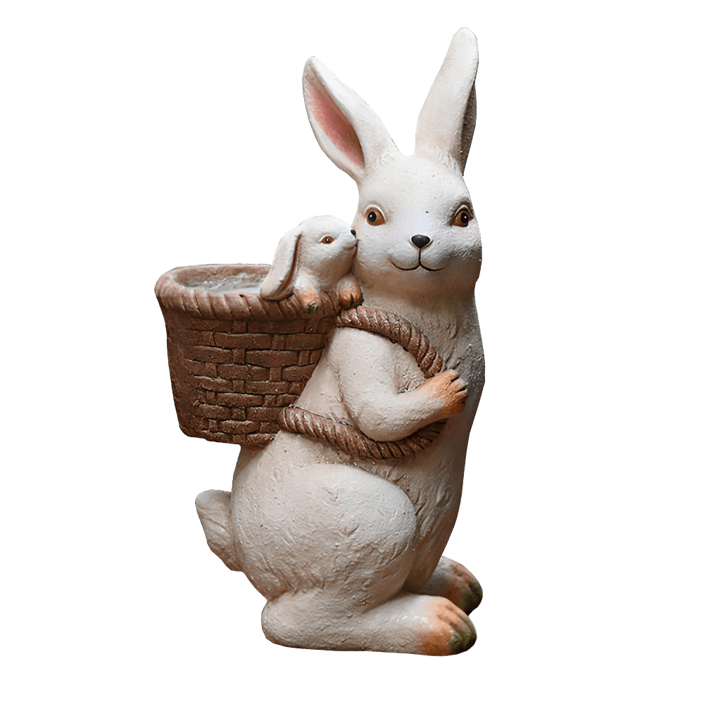 Garden Concrete Rabbit Statue Mother Carry the Baby and Small Planter