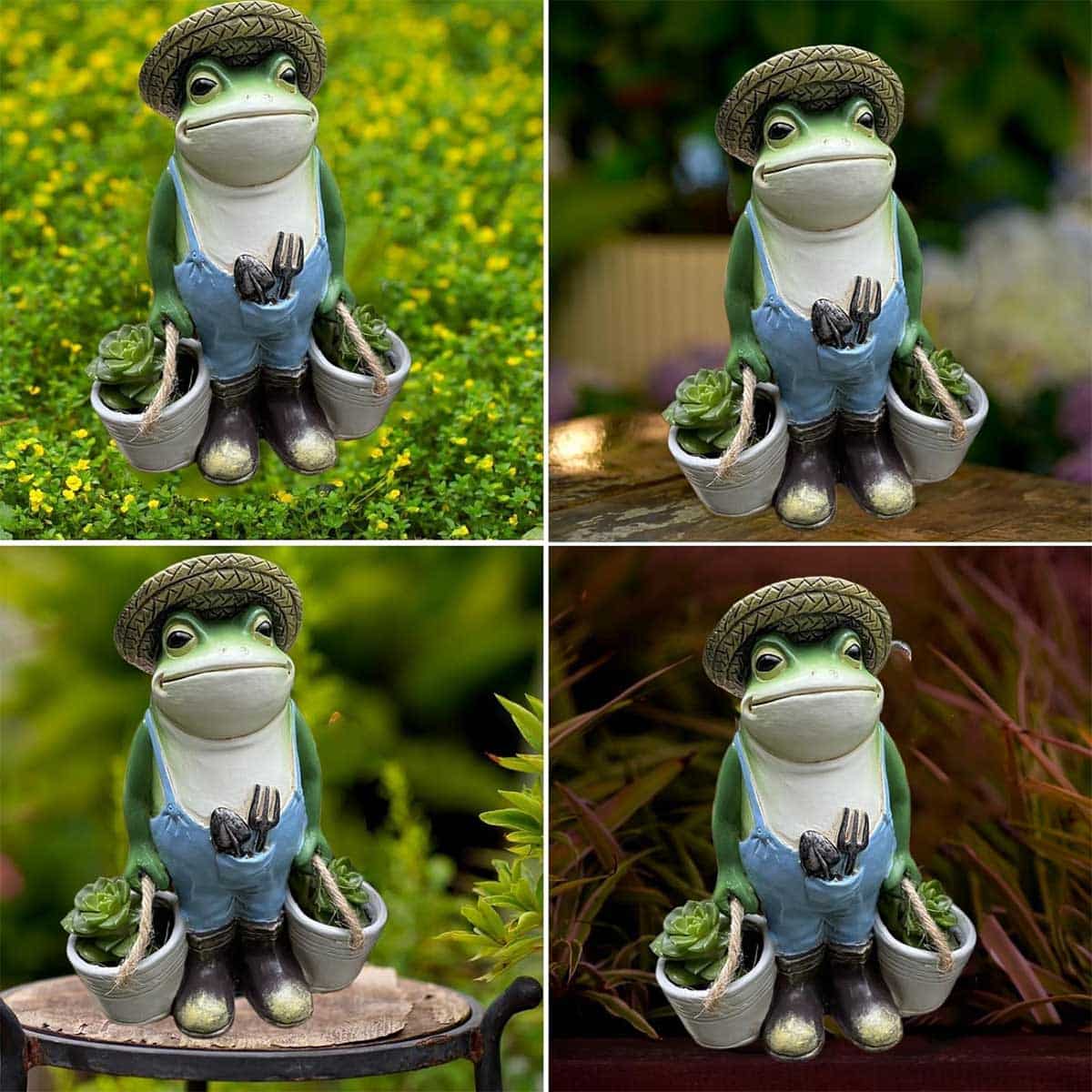 Garden Frog Statue Carry 2 Micro Planters-1