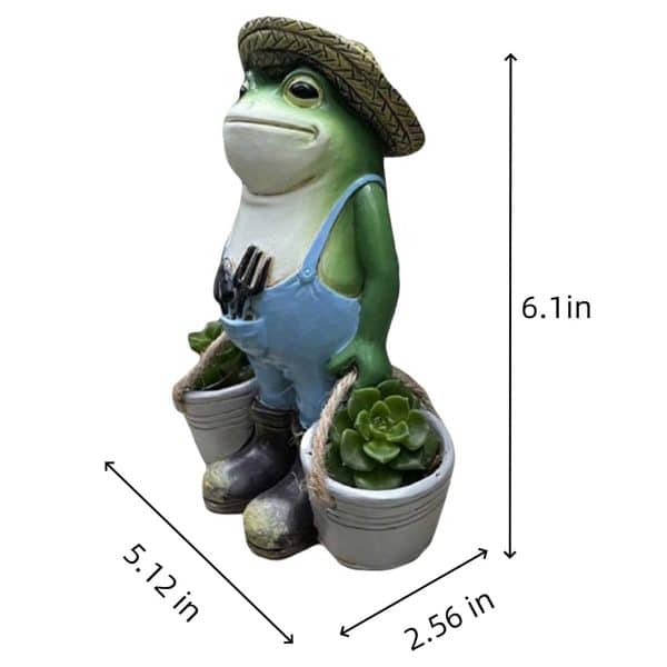 Garden Frog Statue Carry 2 Micro Planters - Image 4