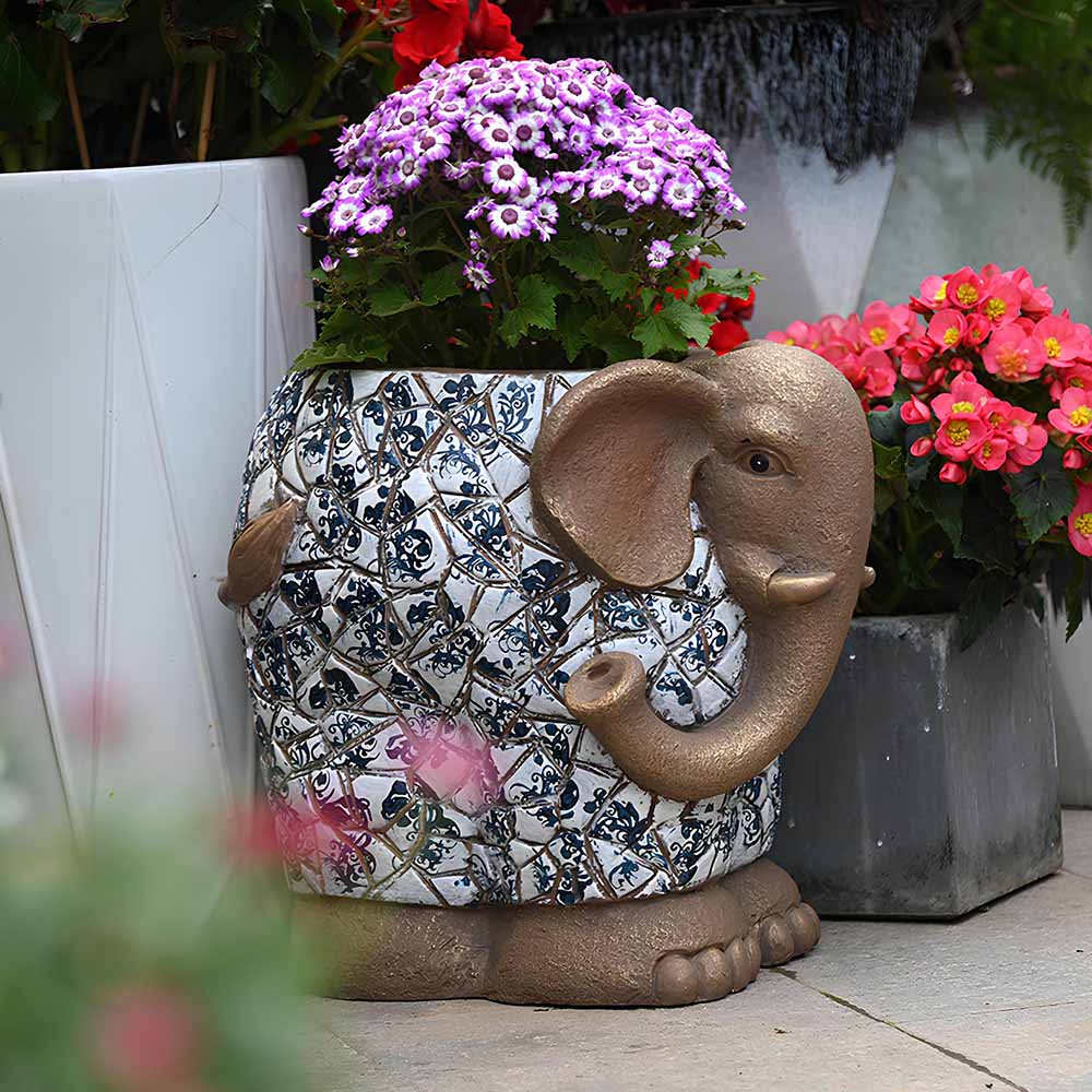 Garden Porch Elephant Sculpture Planter Set of 2 - Trunk Left & Trunk Right-1