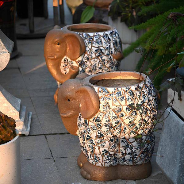 Garden Porch Elephant Sculpture Planter Set of 2 - Trunk Left & Trunk Right-3