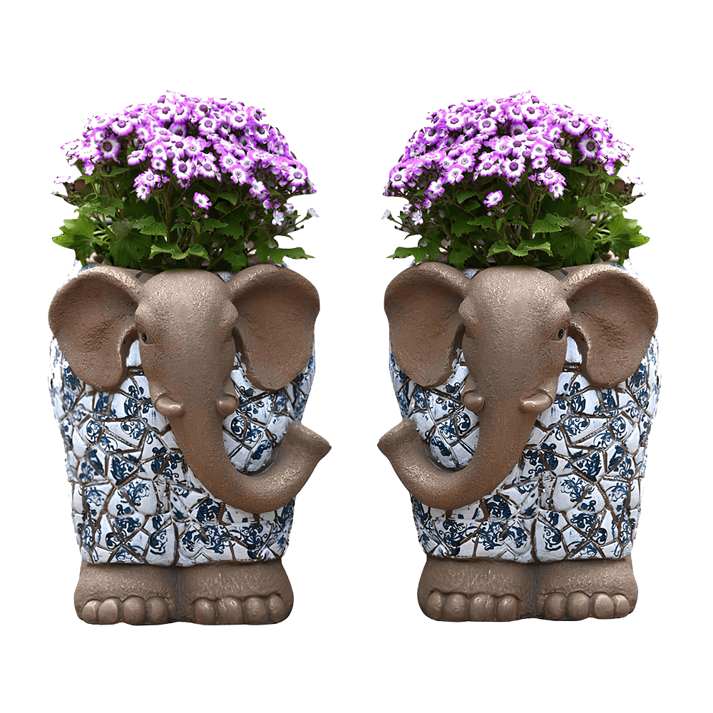 Garden Porch Elephant Sculpture Planter Set of 2 - Trunk Left & Trunk Right