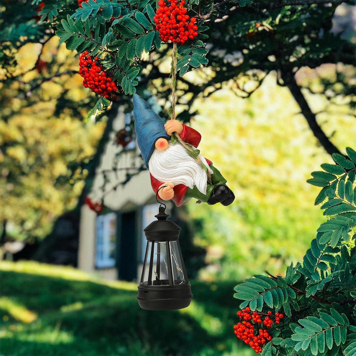 Hanging Cut Gnome Carry Solar LED Lantern-1