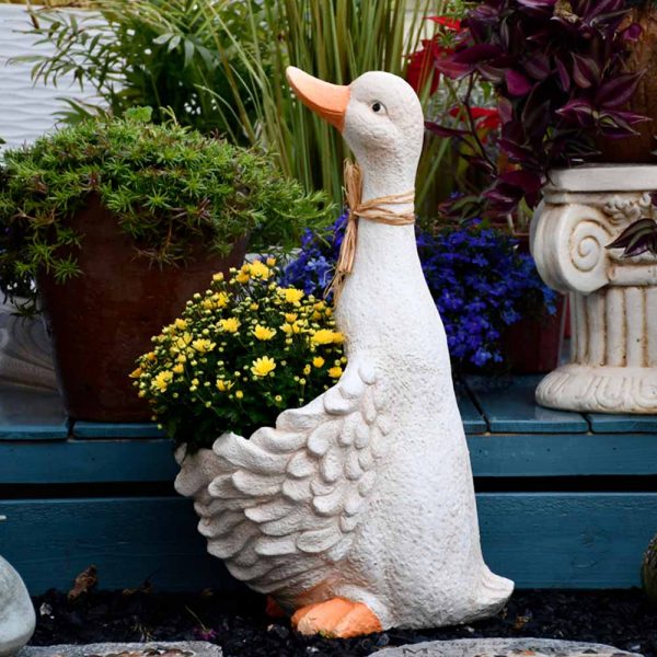 Large Concrete Duck Statue Set of 2 - Front & Back Planters-2