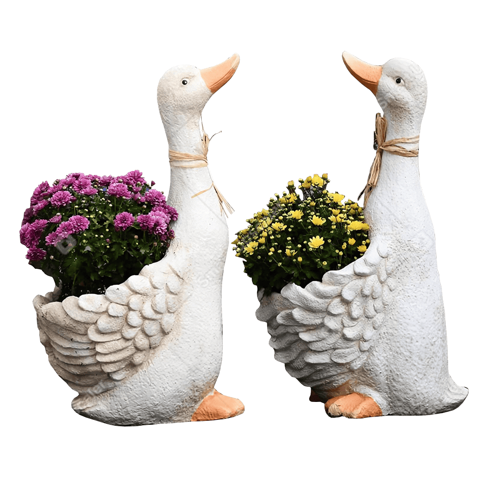 Large Concrete Duck Statue Set of 2 - Front & Back Planters