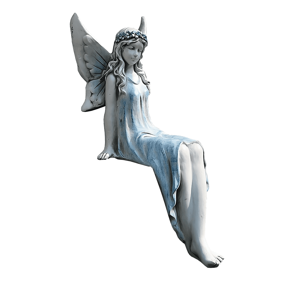 Large Concrete Sitting Fairy Statue Azure Skirt Handmade Printed