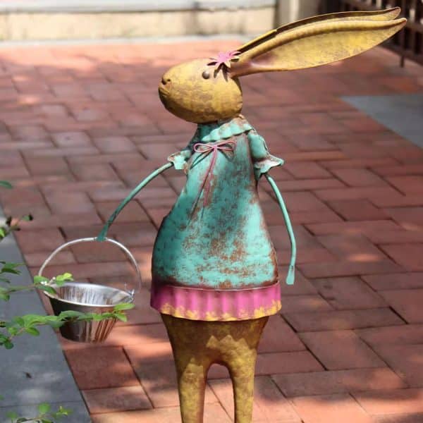 Extra Large Metal Rabbit Statues Set of 2 Outdoor Lawn Ornaments - Image 4