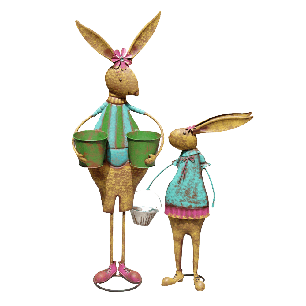 Large Metal Rabbit Statues 2pcs of Set