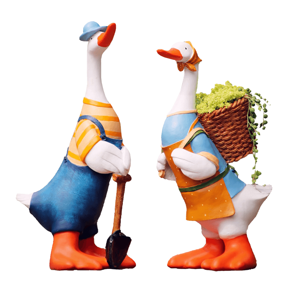 Outdoor Duck Gardener Statues 2 pcs of Set