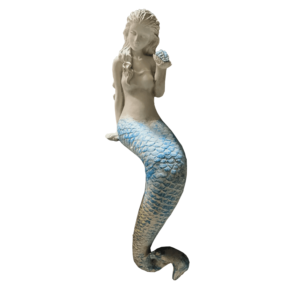 Outdoor Sitting Mermaid Concrete Statue with Blue Tail