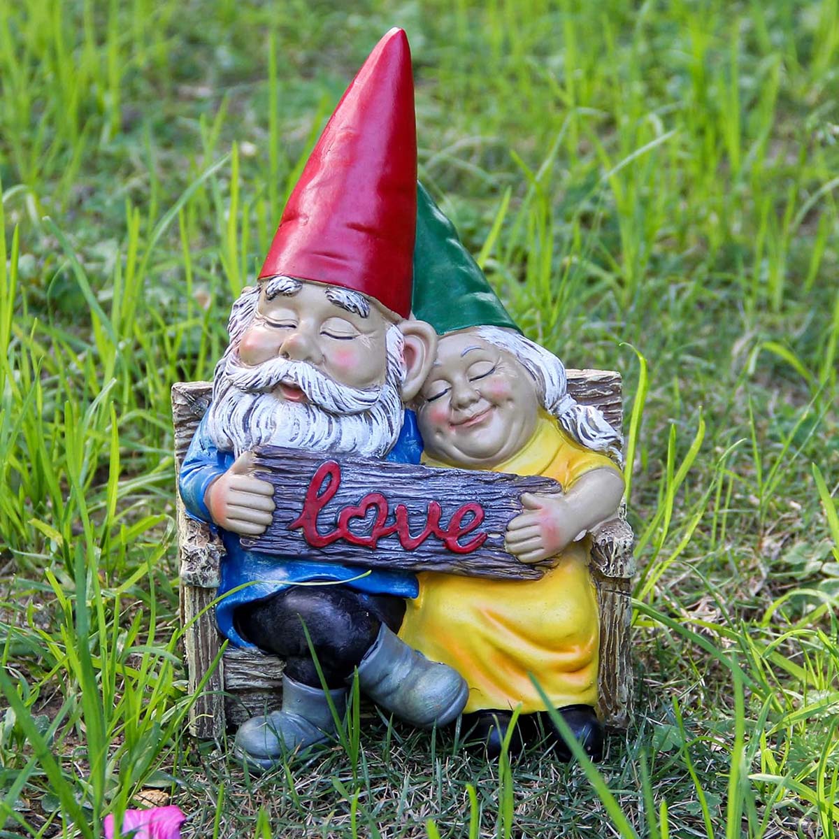 Sitting Male and Female Gnomes Statue - We Are in Love-1