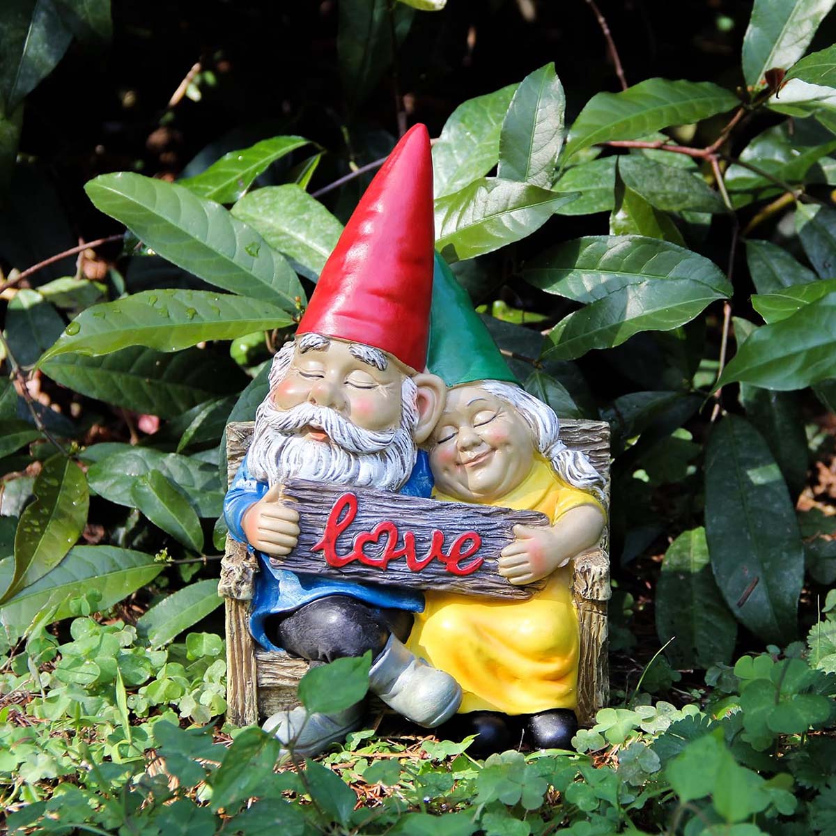 Sitting Male and Female Gnomes Statue - We Are in Love-3