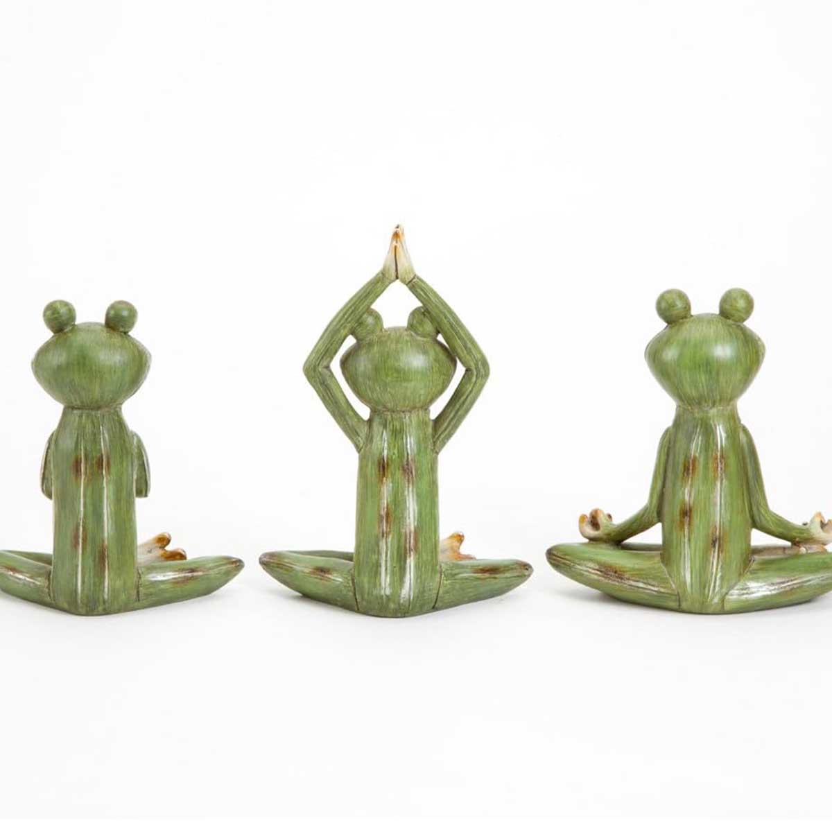 Yoga Frog Statues Set of Three - Each Frog Positioned in a Classic Yoga Pose-1