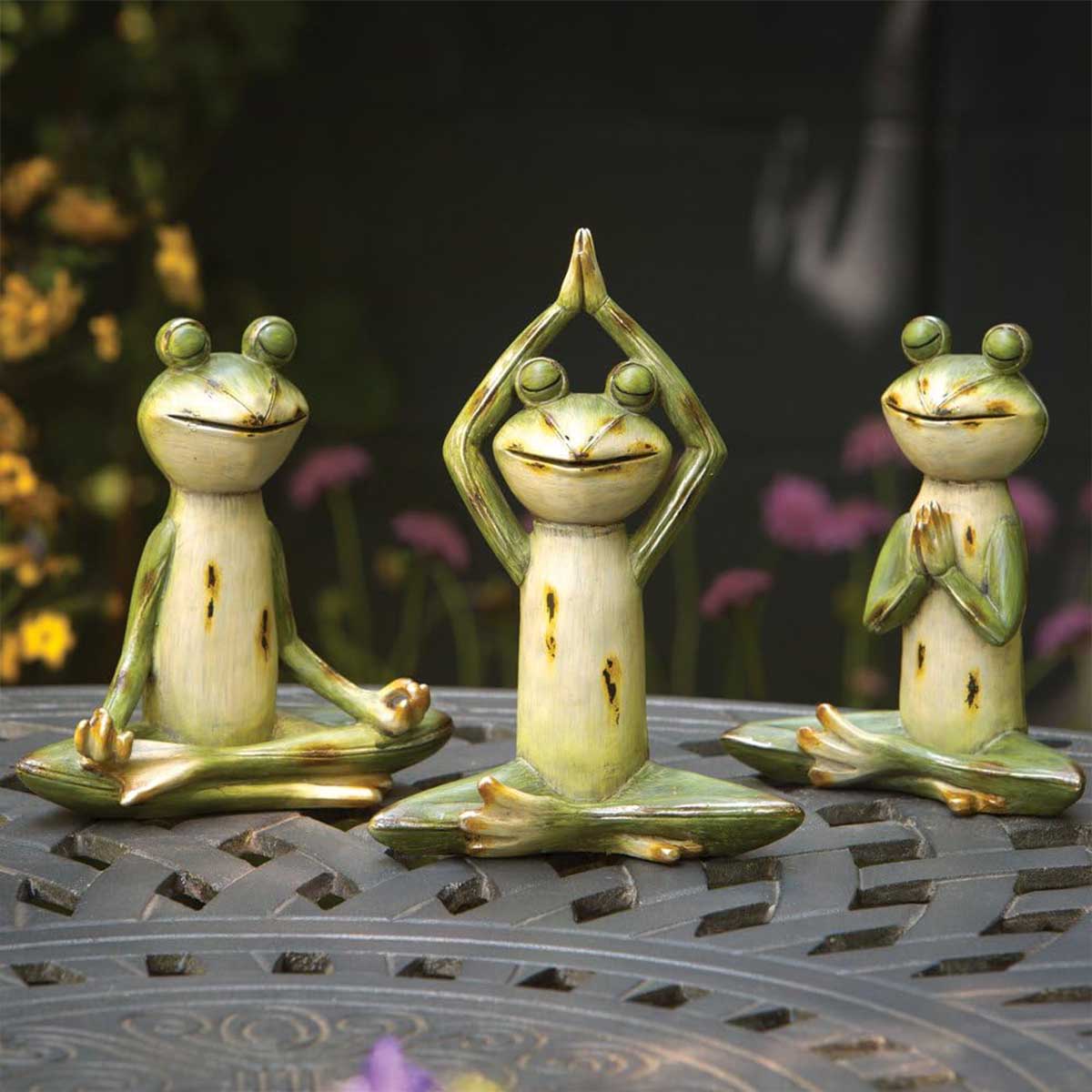 Yoga Frog Statues Set of Three - Each Frog Positioned in a Classic Yoga Pose-3